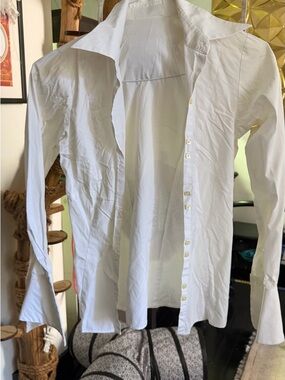 White shirt by PINK. Cotton. XS  Bell cuffs for cuff links.
